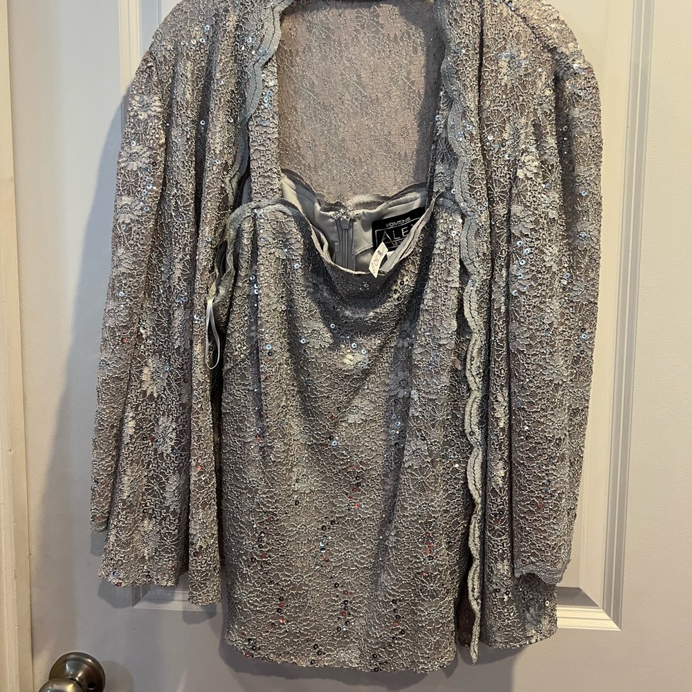 Alex Evenings silver sequin 2pc wedding formal set 2X